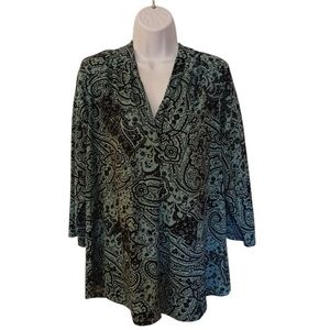 Charter Club Paisley Top Blue and Black Size 1X V Neck